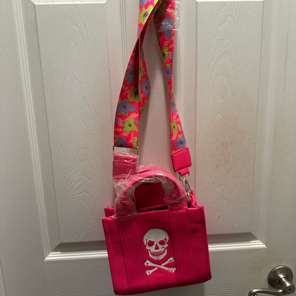Vibrant Pink Skull Crossbody Bag